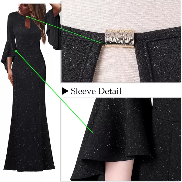 VFSHOW Womens Keyhole Front Bell Sleeve Formal Evening Wedding Party Maxi DressSparkly Black