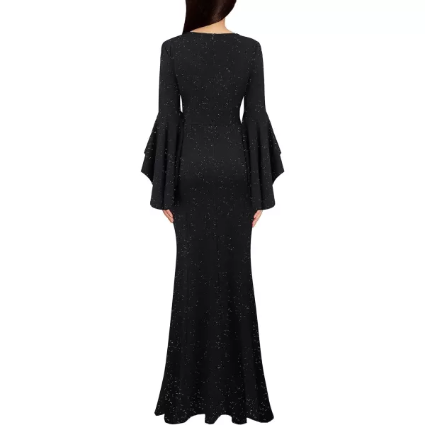 VFSHOW Womens Keyhole Front Bell Sleeve Formal Evening Wedding Party Maxi DressSparkly Black