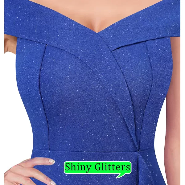 VFSHOW Womens Off Shoulder Ruffle Split Cocktail Bridesmaid 2023 Wedding Guest Hi Low Mermaid Midi DressShimmery Blue2