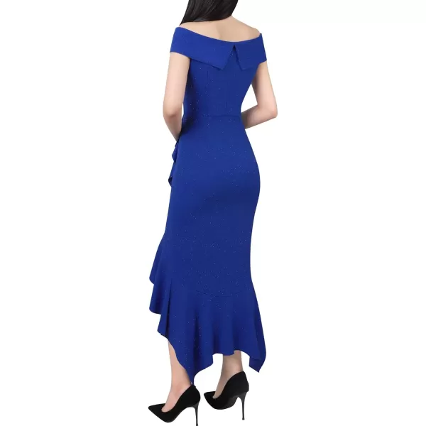 VFSHOW Womens Off Shoulder Ruffle Split Cocktail Bridesmaid 2023 Wedding Guest Hi Low Mermaid Midi DressShimmery Blue2