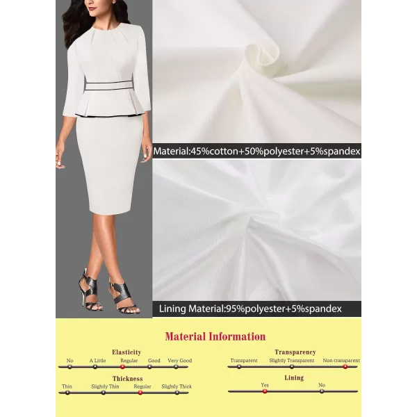 VFSHOW Womens Pleated Crew Neck Peplum Work Office Business Bodycon Sheath DressOff White  Black Piping