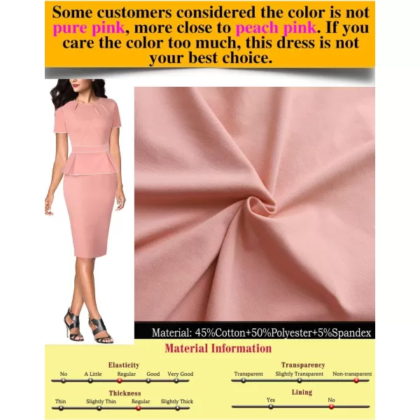 VFSHOW Womens Pleated Crew Neck Peplum Work Office Business Bodycon Sheath DressPeach Pink With White Piping