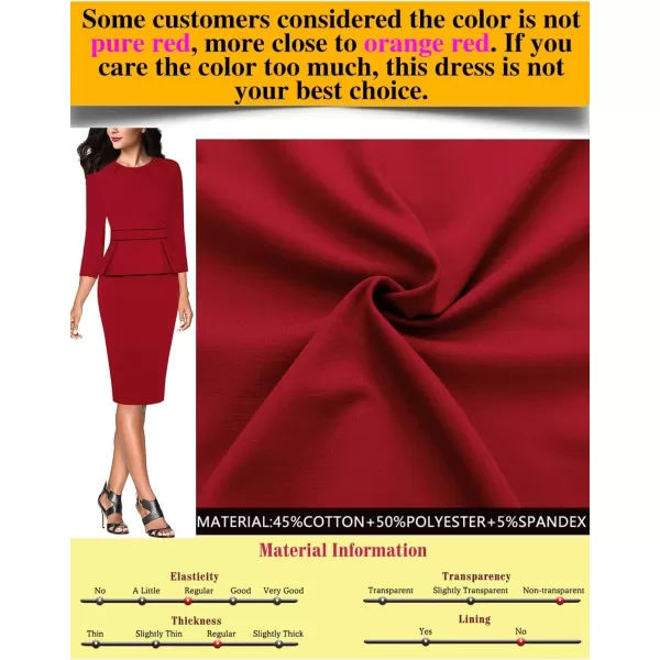 VFSHOW Womens Pleated Crew Neck Peplum Work Office Business Bodycon Sheath DressRed  Black Piping3