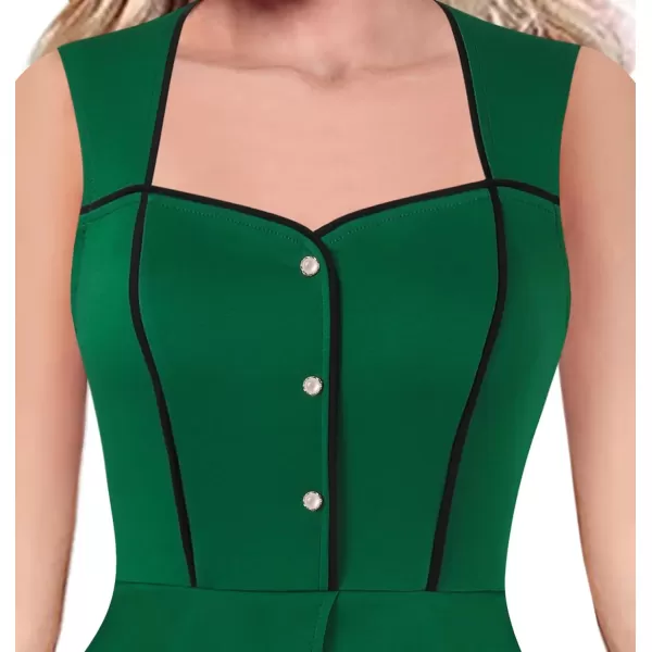 VFSHOW Womens Square Neck Peplum Ruffle Cocktail Office Party Business Banquet Mermaid Midi Dress 2023 Button Bodycon DressGreen  Black Piping