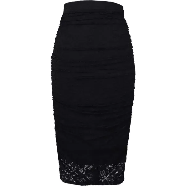VFSHOW Womens Elegant Ruched Ruffle High Waist Casual Pencil Midi MidCalf SkirtBlack Lace