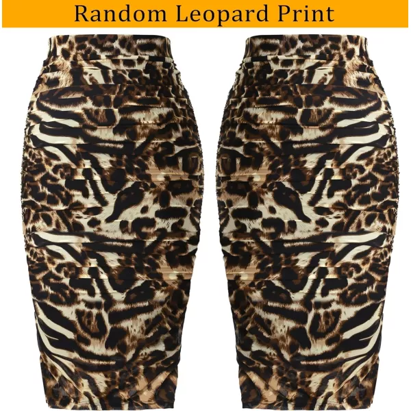 VFSHOW Womens Elegant Ruched Ruffle High Waist Casual Pencil Midi MidCalf SkirtLeopard Print3