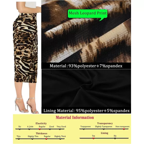 VFSHOW Womens Elegant Ruched Ruffle High Waist Casual Pencil Midi MidCalf SkirtLeopard Print3