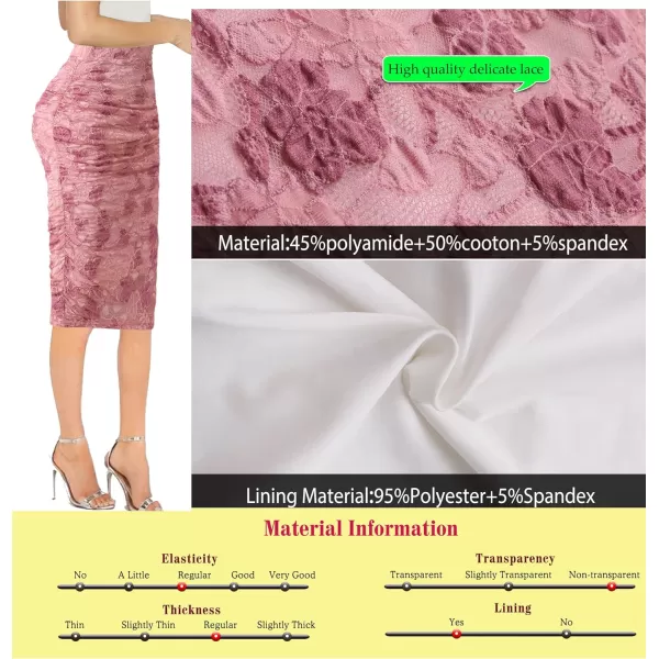 VFSHOW Womens Elegant Ruched Ruffle High Waist Casual Pencil Midi MidCalf SkirtPink