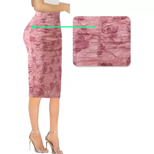 VFSHOW Womens Elegant Ruched Ruffle High Waist Casual Pencil Midi MidCalf SkirtPink