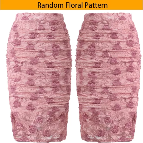 VFSHOW Womens Elegant Ruched Ruffle High Waist Casual Pencil Midi MidCalf SkirtPink