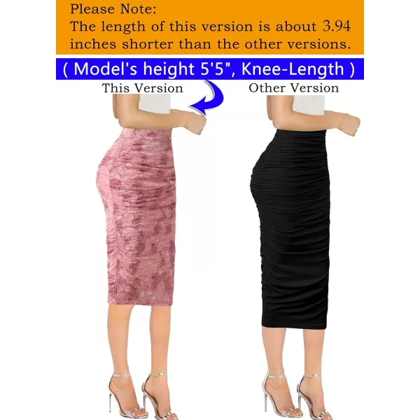 VFSHOW Womens Elegant Ruched Ruffle High Waist Casual Pencil Midi MidCalf SkirtPink