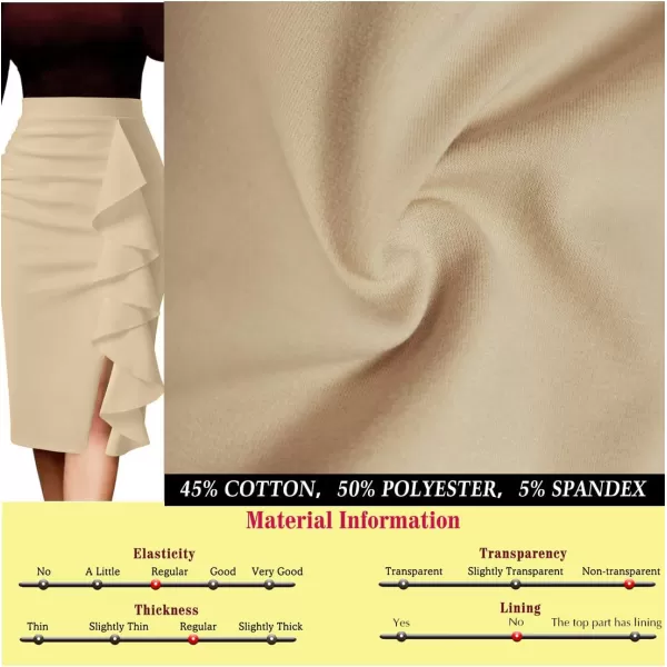 VFSHOW Women Elegant Ruched Ruffle Slit Work Business Party Pencil SkirtBeige