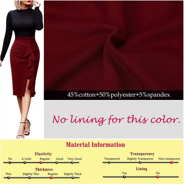 VFSHOW Women Elegant Ruched Ruffle Slit Work Business Party Pencil SkirtDark Red7