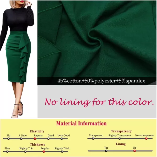 VFSHOW Women Elegant Ruched Ruffle Slit Work Business Party Pencil SkirtEmerald Green2