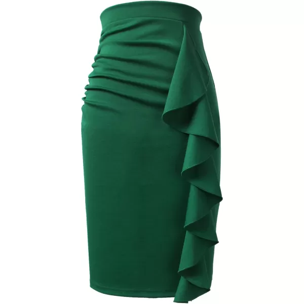 VFSHOW Women Elegant Ruched Ruffle Slit Work Business Party Pencil SkirtEmerald Green2