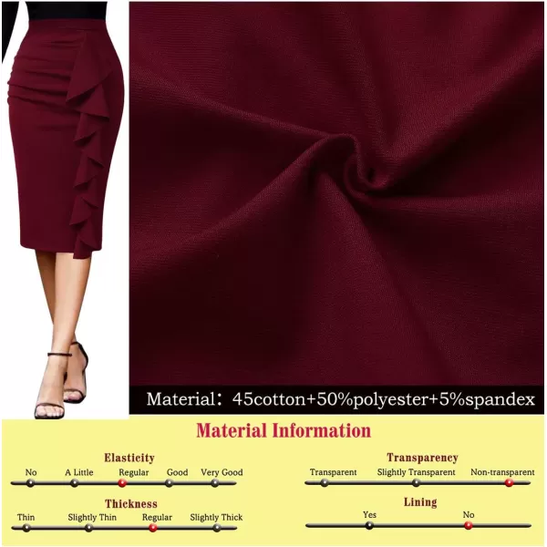 VFSHOW Women Elegant Ruched Ruffle Slit Work Business Party Pencil SkirtNew Dark Red