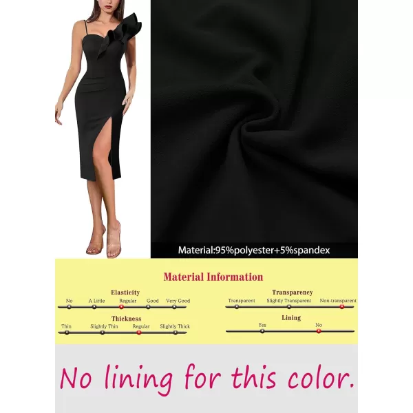 VFSHOW Women Ruffle One Shoulder Strap Ruched Cocktail High Slit Bodycon Dress Sexy Sweetheart Neck Short Wedding Guest DressSolid Black