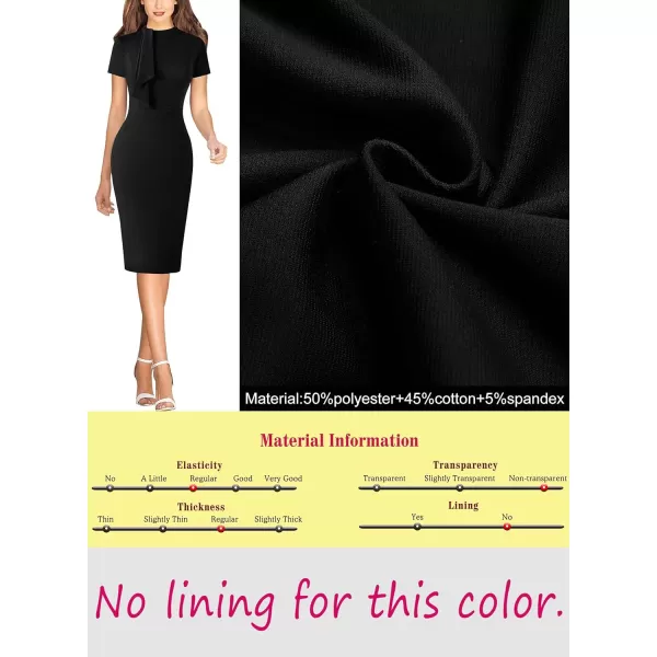 VFSHOW Women Vintage Work Business Tie Neck Slim Bodycon Pencil Sheath Dress 50s Retro Professional Career Church Office WearBlack Short Sleeve