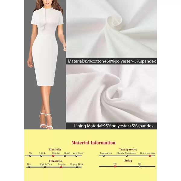 VFSHOW Women Vintage Work Business Tie Neck Slim Bodycon Pencil Sheath Dress 50s Retro Professional Career Church Office WearOffwhite Short Sleeve