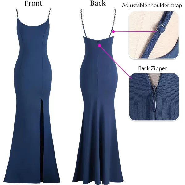 VFSHOW Womens 2023 Sexy Summer Bodycon Fitted Beach Party Cami Maxi Long Night Out Spaghetti Strap High Slit Plain DressDark Blue