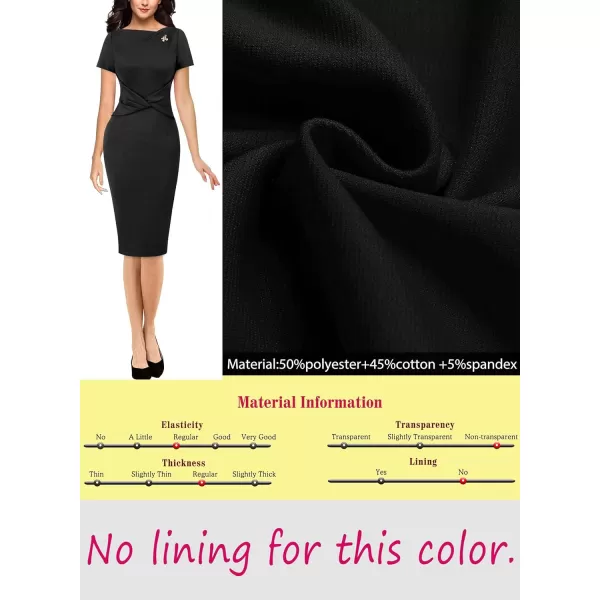 VFSHOW Womens 2024 Business Asymmetric Neck Criss Cross Pleated Metal Embellishment Work Office Church Slim Bodycon DressBlack