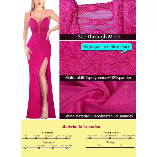 VFSHOW Womens 2024 Formal Prom Sexy V Neck Maxi Long Dress Spaghetti Strap Ball Gala Evening GownHot Pink Lace