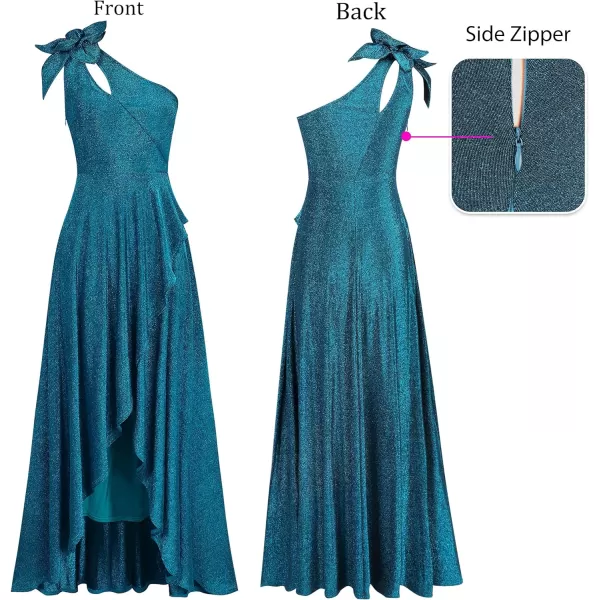 VFSHOW Womens 3D Flower One Shoulder Prom Formal Wedding Guest ALine Maxi Dress 2023 Evening Split Cutout HILO Long GownShiny Teal Blue