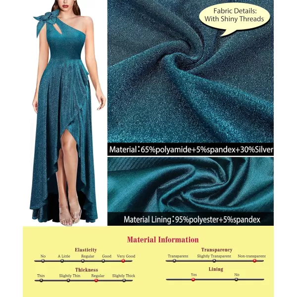 VFSHOW Womens 3D Flower One Shoulder Prom Formal Wedding Guest ALine Maxi Dress 2023 Evening Split Cutout HILO Long GownShiny Teal Blue