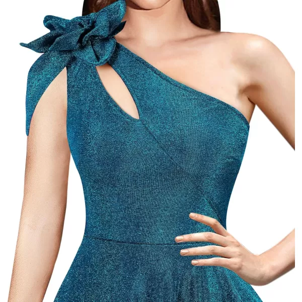 VFSHOW Womens 3D Flower One Shoulder Prom Formal Wedding Guest ALine Maxi Dress 2023 Evening Split Cutout HILO Long GownShiny Teal Blue