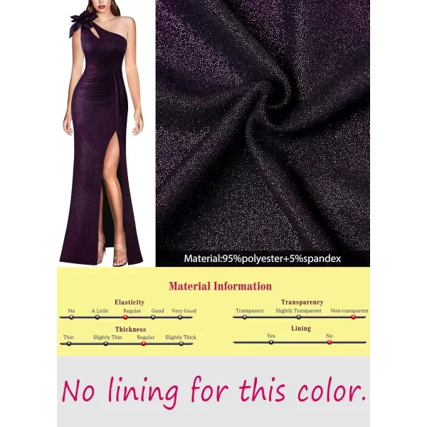 VFSHOW Womens 3D Flower One Shoulder Ruched Prom Formal Wedding Guest Maxi Dress 2023 Sexy Cocktail Split Cutout Evening GownBlack With Purple Metallic Stitching