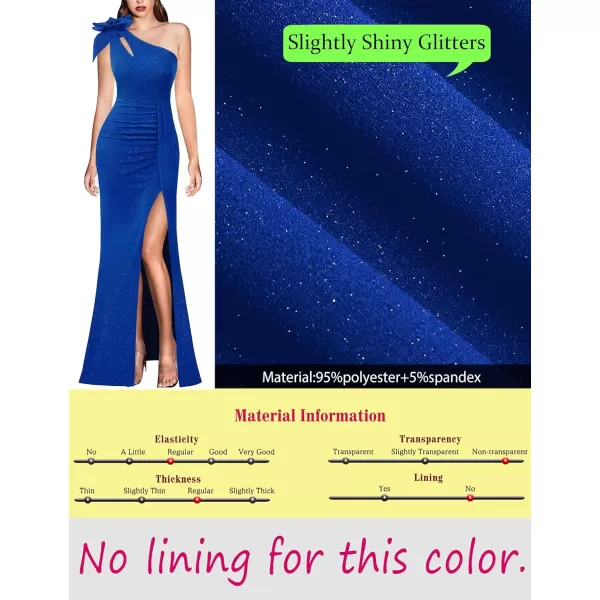 VFSHOW Womens 3D Flower One Shoulder Ruched Prom Formal Wedding Guest Maxi Dress 2023 Sexy Cocktail Split Cutout Evening GownSparkly Royal Blue