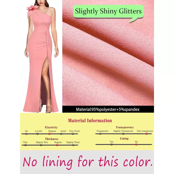 VFSHOW Womens 3D Flower One Shoulder Ruched Prom Formal Wedding Guest Maxi Dress 2023 Sexy Cocktail Split Cutout Evening GownSparkly Salmon Pink