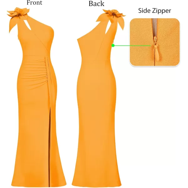 VFSHOW Womens 3D Flower One Shoulder Ruched Prom Formal Wedding Guest Maxi Dress 2023 Sexy Cocktail Split Cutout Evening GownSparkly Yellow