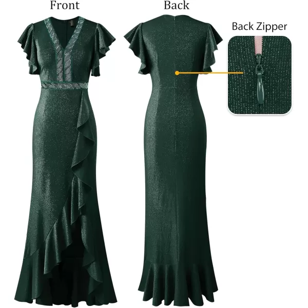 VFSHOW Womens Beaded V Neck Ruffle Sleeve Formal Prom High Split Maxi Dress 2023 Wedding Guest Bridesmaid Evening Long GownSparkly Green2