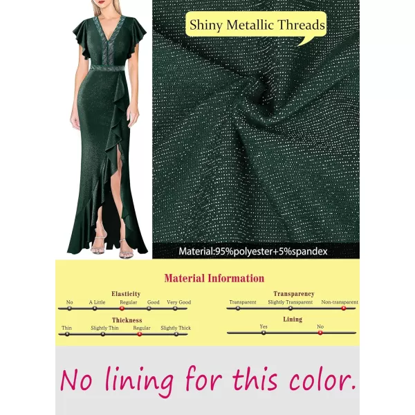 VFSHOW Womens Beaded V Neck Ruffle Sleeve Formal Prom High Split Maxi Dress 2023 Wedding Guest Bridesmaid Evening Long GownSparkly Green2