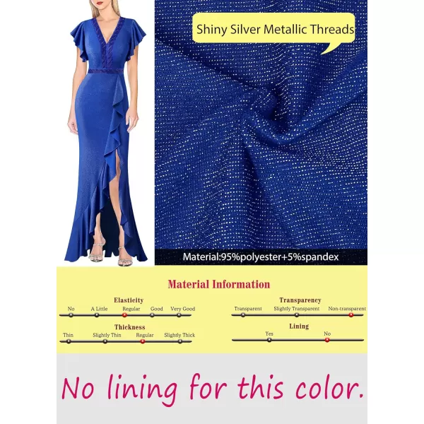 VFSHOW Womens Beaded V Neck Ruffle Sleeve Formal Prom High Split Maxi Dress 2023 Wedding Guest Bridesmaid Evening Long GownSparkly Royal Blue