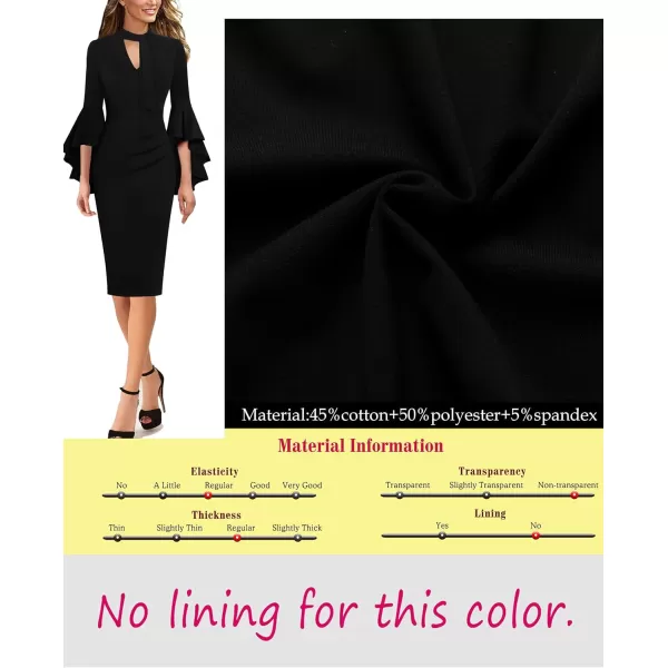 VFSHOW Womens Bell Sleeve Tie Neck Cocktail Party Bodycon Pencil DressBlack Tie Neck2