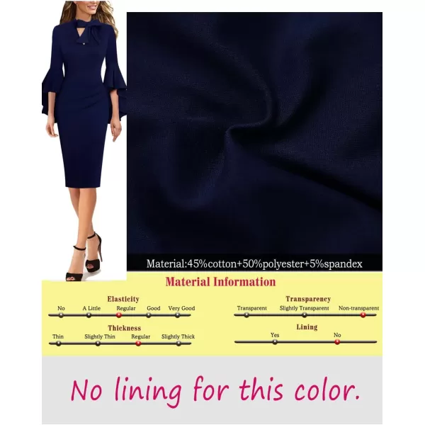 VFSHOW Womens Bell Sleeve Tie Neck Cocktail Party Bodycon Pencil DressDark Blue Tie Neck2