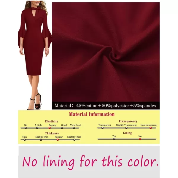 VFSHOW Womens Bell Sleeve Tie Neck Cocktail Party Bodycon Pencil DressDark Red Tie Neck