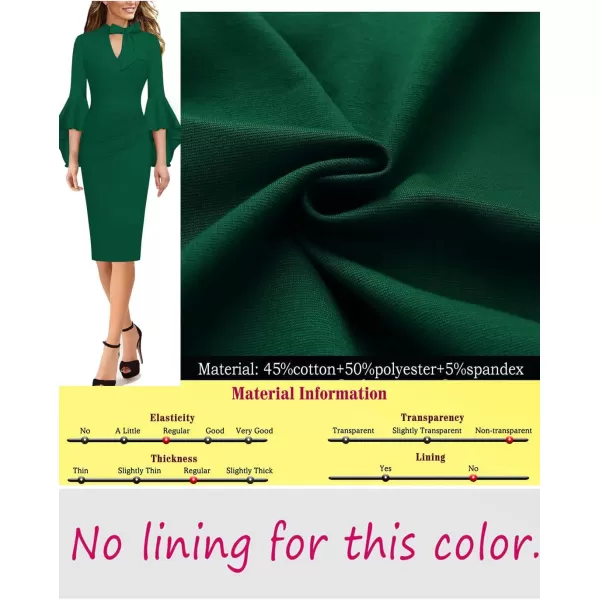 VFSHOW Womens Bell Sleeve Tie Neck Cocktail Party Bodycon Pencil DressGreen Tie Neck2