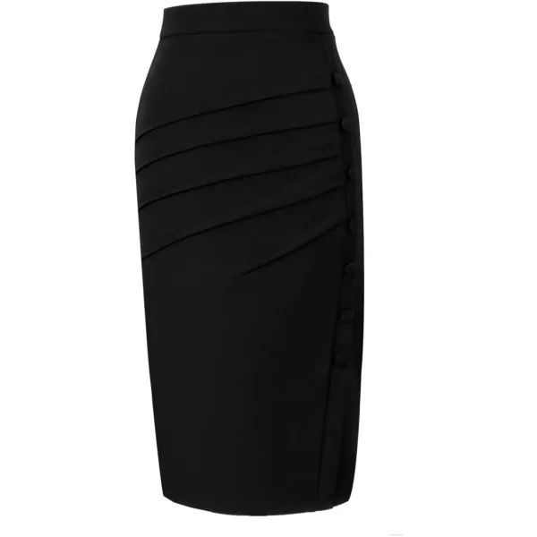 VFSHOW Womens Black Pleated Ruched Buttons High Waist Wear to Work Business Office Pencil Skirt 2668 BLK XLVFSHOW Womens Black Pleated Ruched Buttons High Waist Wear to Work Business Office Pencil Skirt 2668 BLK XL