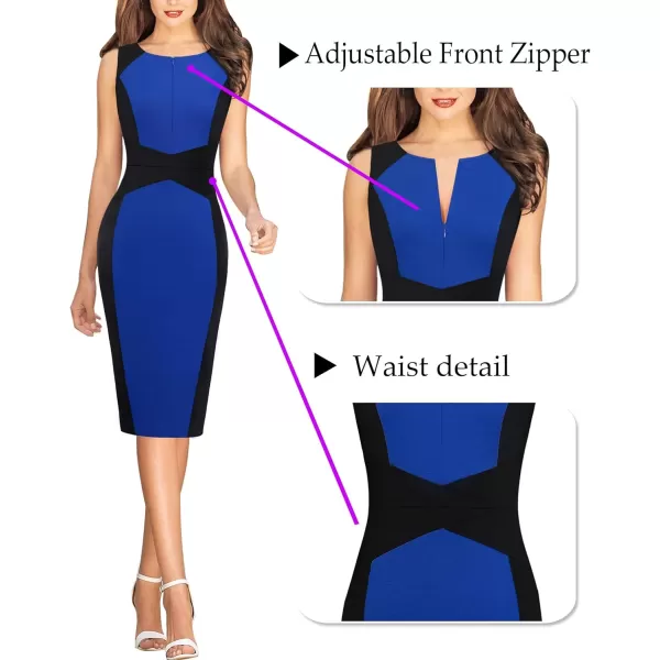 VFSHOW Womens Black and Blue Patchwork Elegant Front Zipper Work Business Office Bodycon Pencil Sheath Dress 9108 BLU MVFSHOW Womens Black and Blue Patchwork Elegant Front Zipper Work Business Office Bodycon Pencil Sheath Dress 9108 BLU M