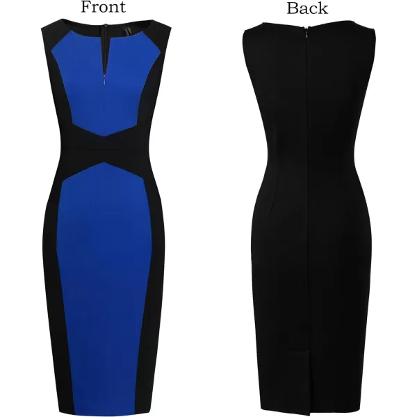 VFSHOW Womens Black and Blue Patchwork Elegant Front Zipper Work Business Office Bodycon Pencil Sheath Dress 9108 BLU XLVFSHOW Womens Black and Blue Patchwork Elegant Front Zipper Work Business Office Bodycon Pencil Sheath Dress 9108 BLU XL