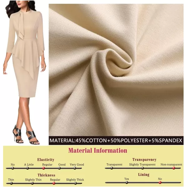 VFSHOW Womens Bow Tie Neck Asymmetrical Peplum Slim Work Business Office Pencil DressBeige Tie Neck