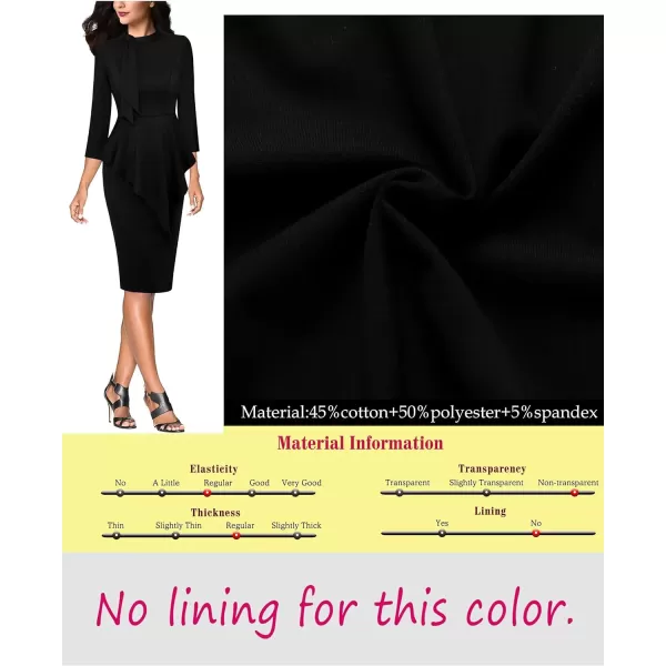 VFSHOW Womens Bow Tie Neck Asymmetrical Peplum Slim Work Business Office Pencil DressBlack Tie Neck