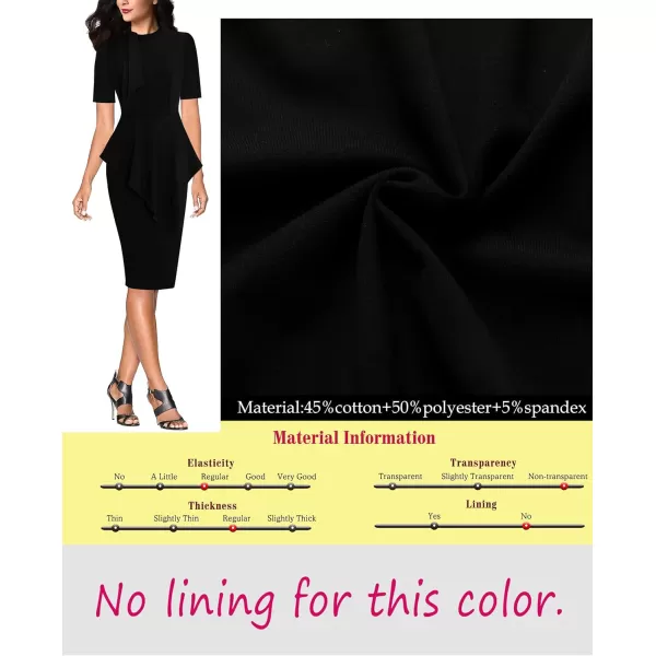 VFSHOW Womens Bow Tie Neck Asymmetrical Peplum Slim Work Business Office Pencil DressBlackshort Sleeve2