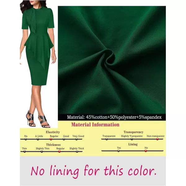 VFSHOW Womens Bow Tie Neck Asymmetrical Peplum Slim Work Business Office Pencil DressGreenshort Sleeve2