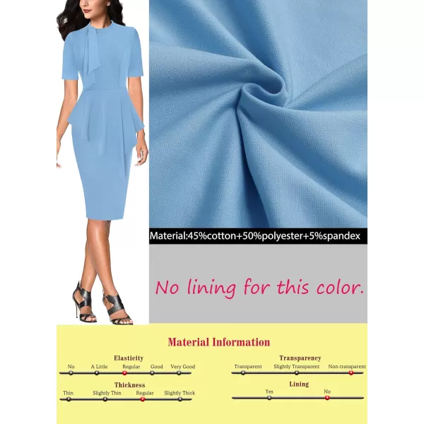 VFSHOW Womens Bow Tie Neck Asymmetrical Peplum Slim Work Business Office Pencil DressLight Blue Short Sleeve