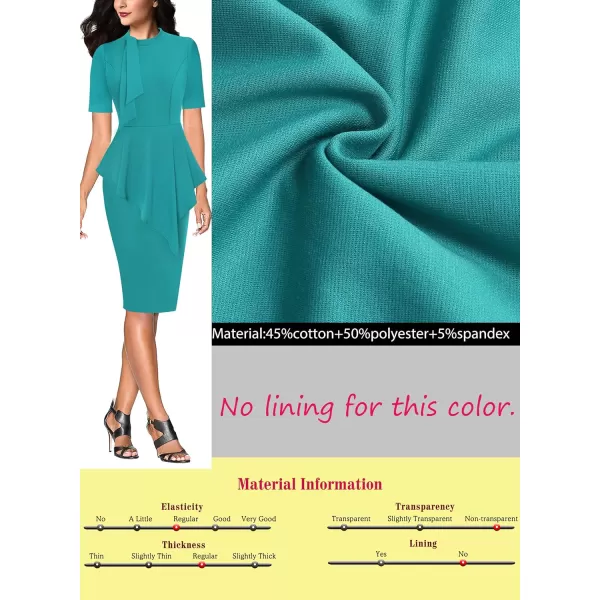 VFSHOW Womens Bow Tie Neck Asymmetrical Peplum Slim Work Business Office Pencil DressLight Green Short Sleeve