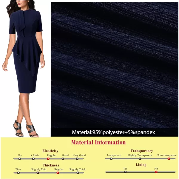 VFSHOW Womens Bow Tie Neck Asymmetrical Peplum Slim Work Business Office Pencil DressNavy Blueshort Sleeve